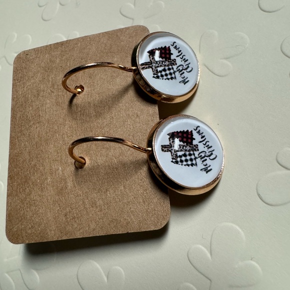 ❄️ SALE! NEW Holiday Rose Gold Leverback Christmas Earrings Animal Print Cross - Picture 5 of 11